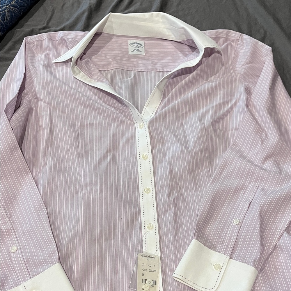 Women’s Brook Brothers Striped Purple and White Dress Shirt